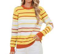 Ancapelion Women’s Jumper Long Sleeve Colour Block Chunky Sweater Christmas Crew Neck Knit Pullover Tops Knitwear for Ladies Orange XXL