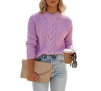 Ancapelion Women’s Long Sleeve Jumpers Crewneck Sweater Rib Knitted Purple Jumper Pullover Tops for Women L