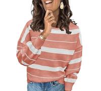 Ancapelion Women’s Striped Colour Block Jumper Long Sleeve Chunky Sweater Crew Neck Knit Pullover Tops Knitwear Pink S