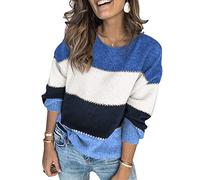 Ancapelion Women’s Striped Colour Block Jumper Long Sleeve Chunky Sweater Crew Neck Knit Pullover Tops Knitwear for Ladies