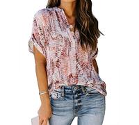Ancapelion Women's Casual Loose Short Sleeve Blouse Tops Summer Pink Printed Chiffon Shirt for Women Large