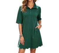 Ancapelion Women's Casual T-Shirt Dresses Half Sleeve V Neck Button Collared Loose Athletic Dresses with Pockets