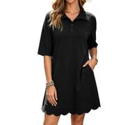 Ancapelion Women's Casual T-Shirt Dresses Half Sleeve V Neck Button Collared Loose Athletic Dresses with Pockets