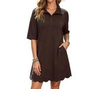 Ancapelion Women's Casual T-Shirt Dresses Half Sleeve V Neck Button Collared Loose Athletic Dresses with Pockets