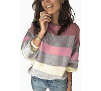 Ancapelion Women's Colour Block Jumper Long Sleeve Sweater Crew Neck Knit Pullover Tops for Ladies Pink S
