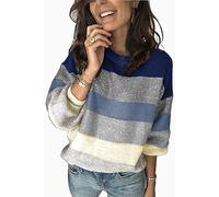 Ancapelion Women's Colour Block Jumper Long Sleeve Sweater Crew Neck Knit Pullover Tops for Ladies Royal Blue L