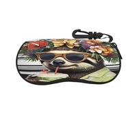Anceky A sloth with a wreath Ultra Light Portable Soft Shell Glasses Case Neoprene Sunglasses Case with Hook for Travel Hiking Running and Everyday Use