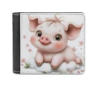 Anceky Adorable Pig Lying on White Cloud Soft PU Leather Bifold Wallet, Coin Purse Credit Pass Case, Durable Card-Holder Slim Billfold for Men Woman Money Storage