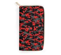 Anceky Adult Collapsible Leather Wallet Military Army Camo Camouflage Red Black, Slim Secure Travel Compact Purse, Portable Card Holder for Trips & Commutes