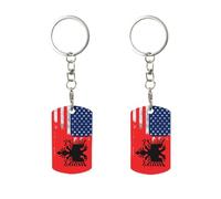 Anceky Albanian American Half Flag Keychain Clip, Personalized Rectangular Metal Key Chain, For Home, Office, And Motorcycle