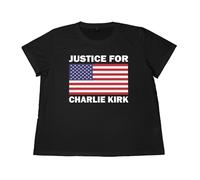 Anceky America Flag Justice for Charlie Kirk Shirt for Women Big Size Summer Short Sleeve T-Shirt Black
