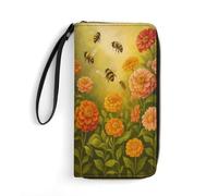 Anceky Bee Garden Leather Wallet for Women with Wrist Strap Ladies Clutch Purses for Coin Smart Phone