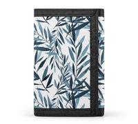 Anceky Blue and Indigo Pattern of Tree Branches with Leaves on White Trifold Wallet, Stylish Purse with Keychain, Credit Pass Case Card-Holder for Crash Bills Receipts Women Men 5 x 3.3 x 0.2 Inch