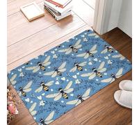Anceky Blue Plant Bee Print Bathroom Rugs Non Slip Washable, 16x24 in Bath Mat Bath Rugs for Bathroom Decor, Soft Floor Door Mat Kitchen Rugs, Washable Rug for Indoor Outdoor Tub
