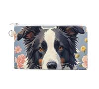 Anceky Border Collie Florals Coin Purse Canvas Wallet Cute Change Purse Small Storage Bag with Zipper