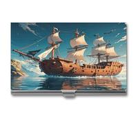 Anceky Business Card Case Box Buckle Style Shut Metal Business Card Holder Nordic Pirate Shipprinted Slim Purse Name Card Holders for Business Cards Men Women