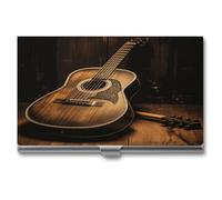 Anceky Business Card Case Box Buckle Style Shut Metal Business Card Holder Old West Guitarprinted Slim Purse Name Card Holders for Business Cards Men Women