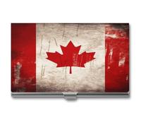 Anceky Business Card Case Box Buckle Style Shut Metal Business Card Holder Retro Canada Flagprinted Slim Purse Name Card Holders for Business Cards Men Women