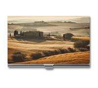 Anceky Business Card Case Box Buckle Style Shut Metal Business Card Holder View of Typical Tuscany Landscapeprinted Slim Purse Name Card Holders for Business Cards Men Women