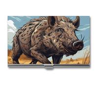 Anceky Business Card Holder Metal Slim Business Card Case Cartoon Wild Boar Professional Cards Organizer Pocket Name Cards Case Credit Holder Wallet for Men Women Buckle Style Shut