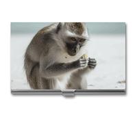 Anceky Business Card Holder Metal Slim Business Card Case Monkey on The Ground Professional Cards Organizer Pocket Name Cards Case Credit Holder Wallet for Men Women Buckle Style Shut