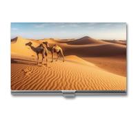 Anceky Business Card Holder Metal Slim Business Card Case Sand Dunes in The Sahara Desert Professional Cards Organizer Pocket Name Cards Case Credit Holder Wallet for Men Women Buckle Style Shut