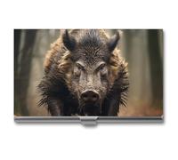Anceky Business Card Holder Metal Slim Business Card Case Wild Boar Photos Professional Cards Organizer Pocket Name Cards Case Credit Holder Wallet for Men Women Buckle Style Shut