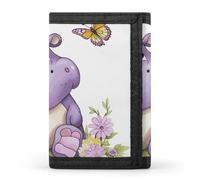 Anceky Butterfly and Hippo Trifold Wallet for Men - Slim 8 Card Slots, Zipper Coin Purse Money Clip,Compartment