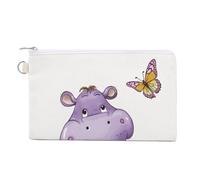 Anceky Butterfly and Hippo Wallet for Men Women Canvas Coin Purse Zippered Change Holder with Secure Closure