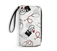 Anceky Calling All Nurses Blood Pressure White Large Capacity Portable Leather Wallet with Rope