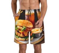 Anceky Chicken Leg Burger Drink Print Summer Men's Swim Trunks,Beach Casual Shorts for Men,Board Shorts with Elastic Waist