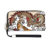 Anceky Chinese Dragon VS Tiger Waterfall Soft PU Leather Clutch Long Bifold Wallet, Coin Purse Credit Pass Case, Unisex Durable Card-Holder Slim Billfold Money Storage