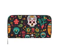 Anceky Colorful Day of The Dead Skull Wallets PU Leather Wallet for Women Men Zipper Credit Card Purse Long Clutch Purse