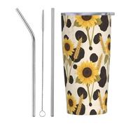 Anceky Cow Spot Sunflower Wheat Ear 20 Oz Stainless Steel Travel Mug Vacuum Insulated Tumbler Coffee Mugs for Car Office Gym