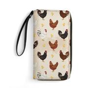 Anceky Credit Card Wallets for Women, Zipper Phone Purse Wristlet, Multi-Layer Pockets, Travel Ready, Funny Colorful Rooster Cute Chicken