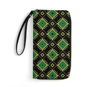 Anceky Credit Card Wallets for Women, Zipper Phone Purse Wristlet, Multi-Layer Pockets, Travel Ready, Jamaican Flag Stripe Caribbean Island Design
