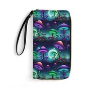 Anceky Credit Card Wallets for Women, Zipper Phone Purse Wristlet, Multi-Layer Pockets, Travel Ready, Trippy Mushroom World