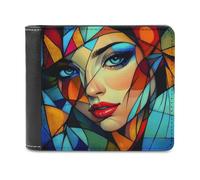 Anceky Cubism Geometric Woman Portrait Soft PU Leather Bifold Wallet, Coin Purse Credit Pass Case, Durable Card-Holder Slim Billfold for Men Woman Money Storage