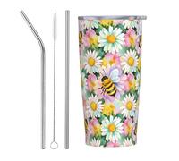 Anceky Cute Bee Daisy Watercolor Floral 20 Oz Stainless Steel Travel Mug Vacuum Insulated Tumbler Coffee Mugs for Car Office Gym