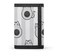 Anceky Cute Cartoon Avocados with Cat Muzzle, Ears and Tail Grey Style Trifold Wallet, Stylish Purse with Keychain, Credit Pass Case Card-Holder for Crash Bills Receipts Women Men 5 x 3.3 x 0.2 Inch