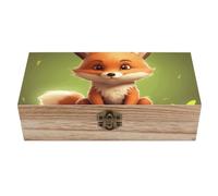 Anceky Cute Little Fox Wooden Storage Box with Hinged Lid Rectangle Large Retro Design Keepsake Jewelry Storage Box for Crafts Decoration Gift