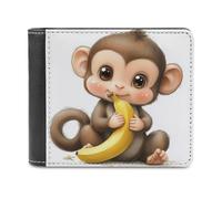 Anceky Cute Little Monkey Holding Banana Soft PU Leather Bifold Wallet, Coin Purse Credit Pass Case, Durable Card-Holder Slim Billfold for Men Woman Money Storage