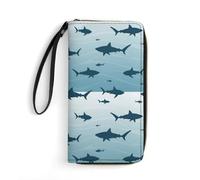 Anceky Cute Multi-Layer Sharks Fish Pattern Sky Blue Leather Wallet for Womens Birthday, High Capacity