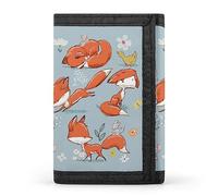 Anceky Cute Orange Foxes and White Ducks Farm Birds Mouse on Blue Trifold Wallet, Stylish Purse with Keychain, Credit Pass Case Card-Holder for Crash Bills Receipts Women Men 5 x 3.3 x 0.2 Inch