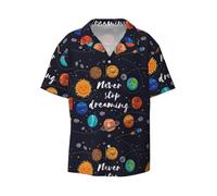 Anceky Cute Planet Printing Men's Beach Shirt Short Sleeves with Button Summer Cuban Shirt Hawaiian Shirt for Vacation