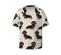 Anceky Dachshund Dog Printing Men's Beach Shirt Short Sleeves with Button Summer Cuban Shirt Hawaiian Shirt for Vacation