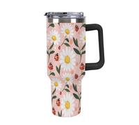 Anceky Daisy Floral Ladybird 40 Oz Tumbler with Handle Travel Coffee Mug Large Capacity Cars Cup Black-Style