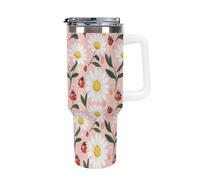 Anceky Daisy Floral Ladybird 40 Oz Tumbler with Handle Travel Coffee Mug Large Capacity Cars Cup White-Style