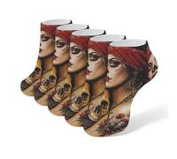 Anceky Day of Dead Woman Skull 5 Pairs Ankle Socks Low Cut Athletic No Show Short Socks for Men Women