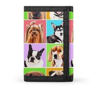 Anceky Different Dogs Breeds Portraits Checker Pattern Trifold Wallet, Stylish Purse with Keychain, Credit Pass Case Card-Holder for Crash Bills Receipts Women Men 5 x 3.3 x 0.2 Inch